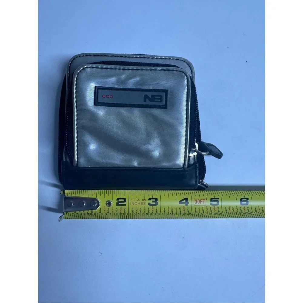 New Balance Men’s Wallet Cardholder ID window Silver Black Canvas Faux Leather